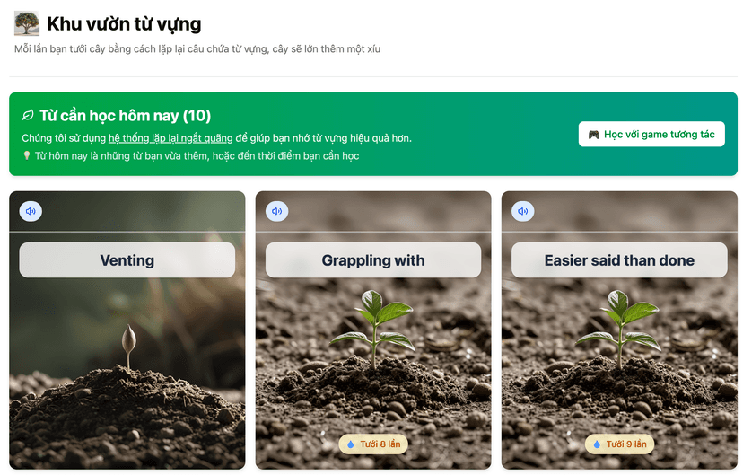Vocabulary garden with spaced repetition system